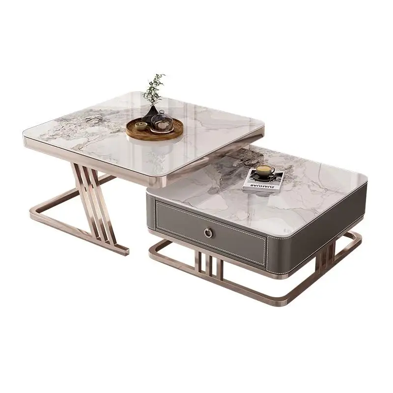 

Стеклянный яркий квадратный журнальный столик из каменной плиты, маленькая квартира, бытовая гостиная, современная простая комбинация ТВ-шкафа