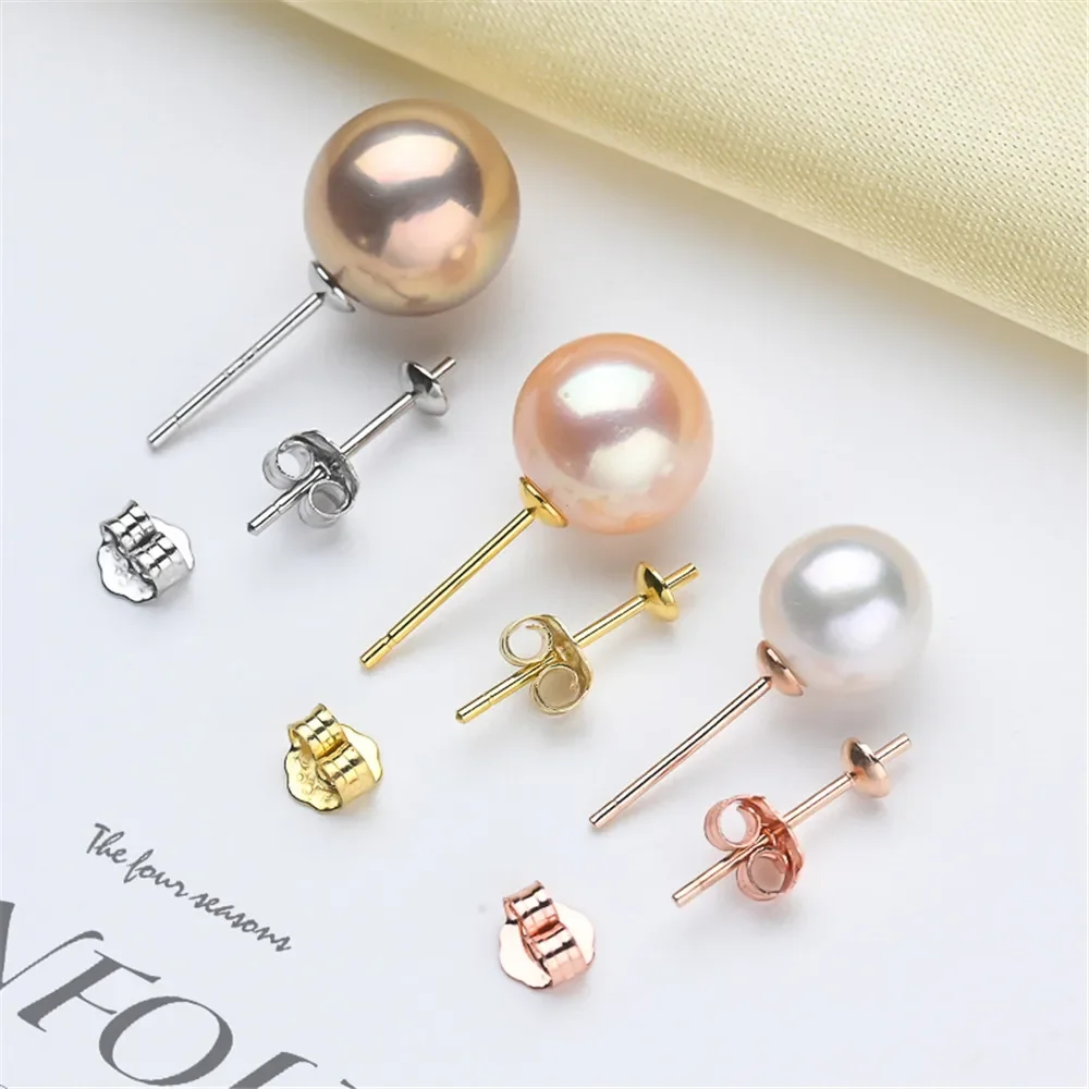 S925 Sterling Silver Pearl Beads Stud Earrings Setting Base Diy Jewelry Making Findings& Components