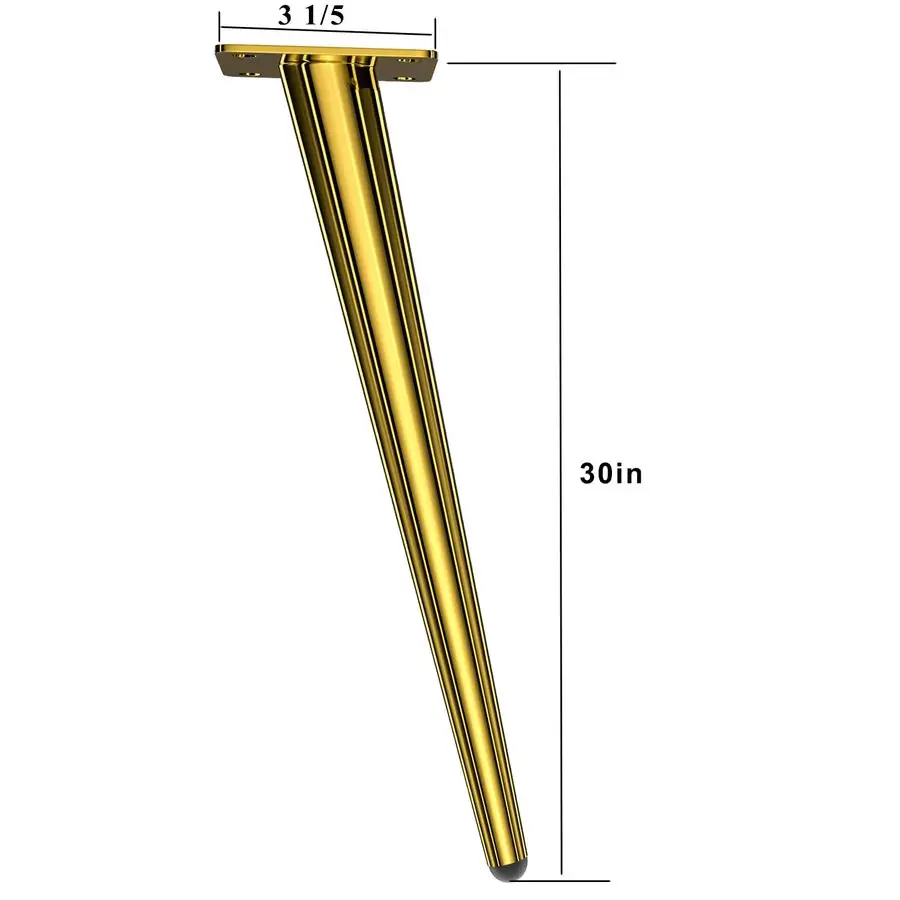 30 Inch Furniture Legs Gold Round Tapered Metal Table Leg, Slant Cabinet Hardware for Coffee Table, 4 Pack