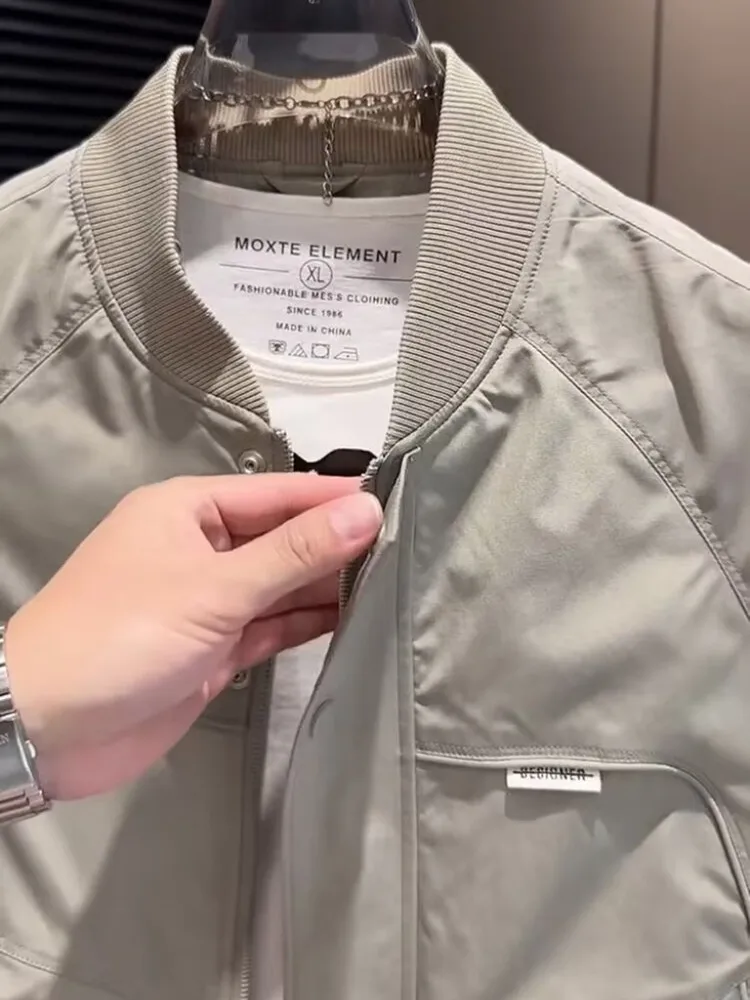 

Slim Fit American Sle Casual Jaet for Men Spring Autumn New Faion Brand Stand Collar Leisure Outerwear Polyester Ox...