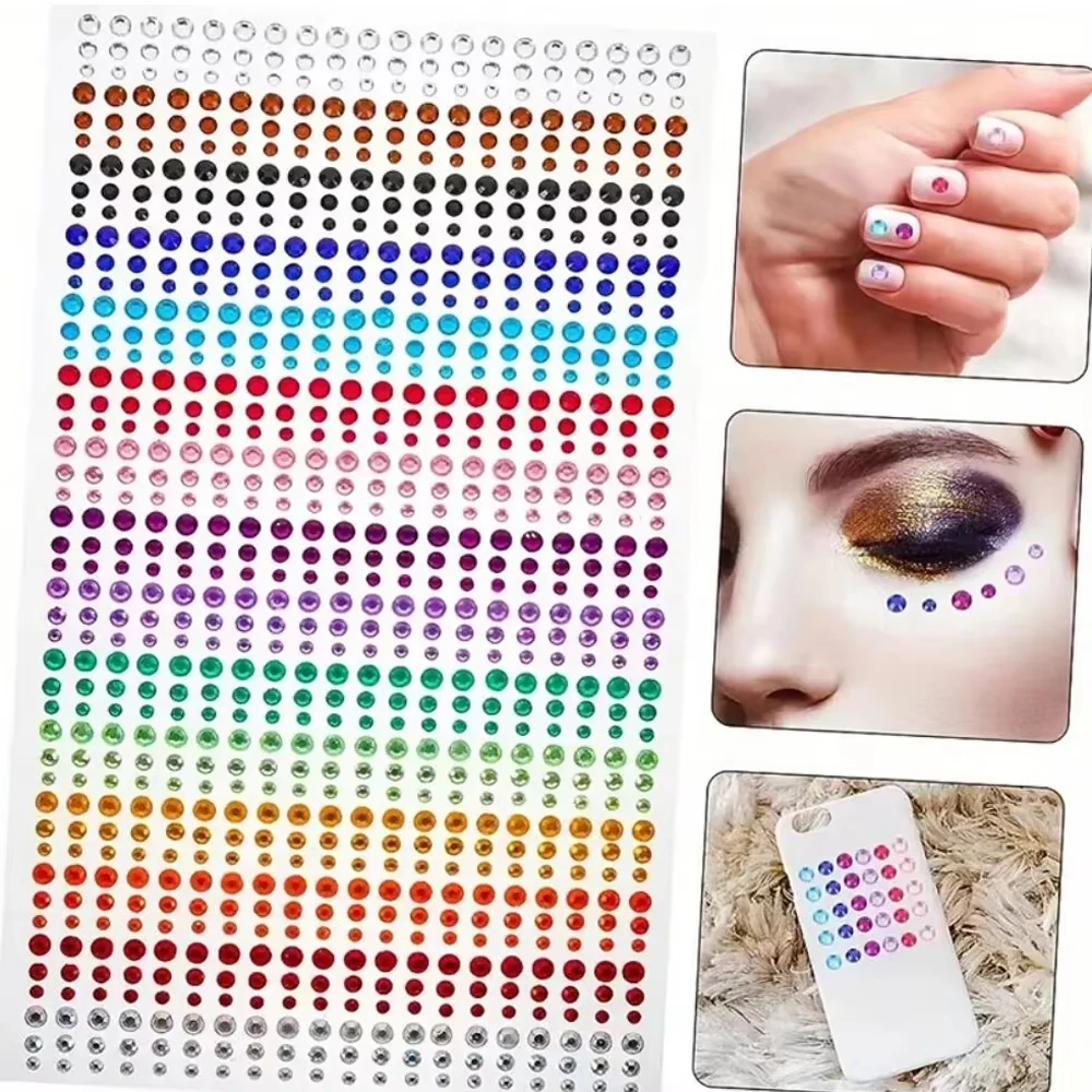 1 Sheet 3D Large Mixed Color Glitter Rhinestone Eye Face Jewelry Sticker DIY Eye Face Makeup Decoration Tattoo Stickers