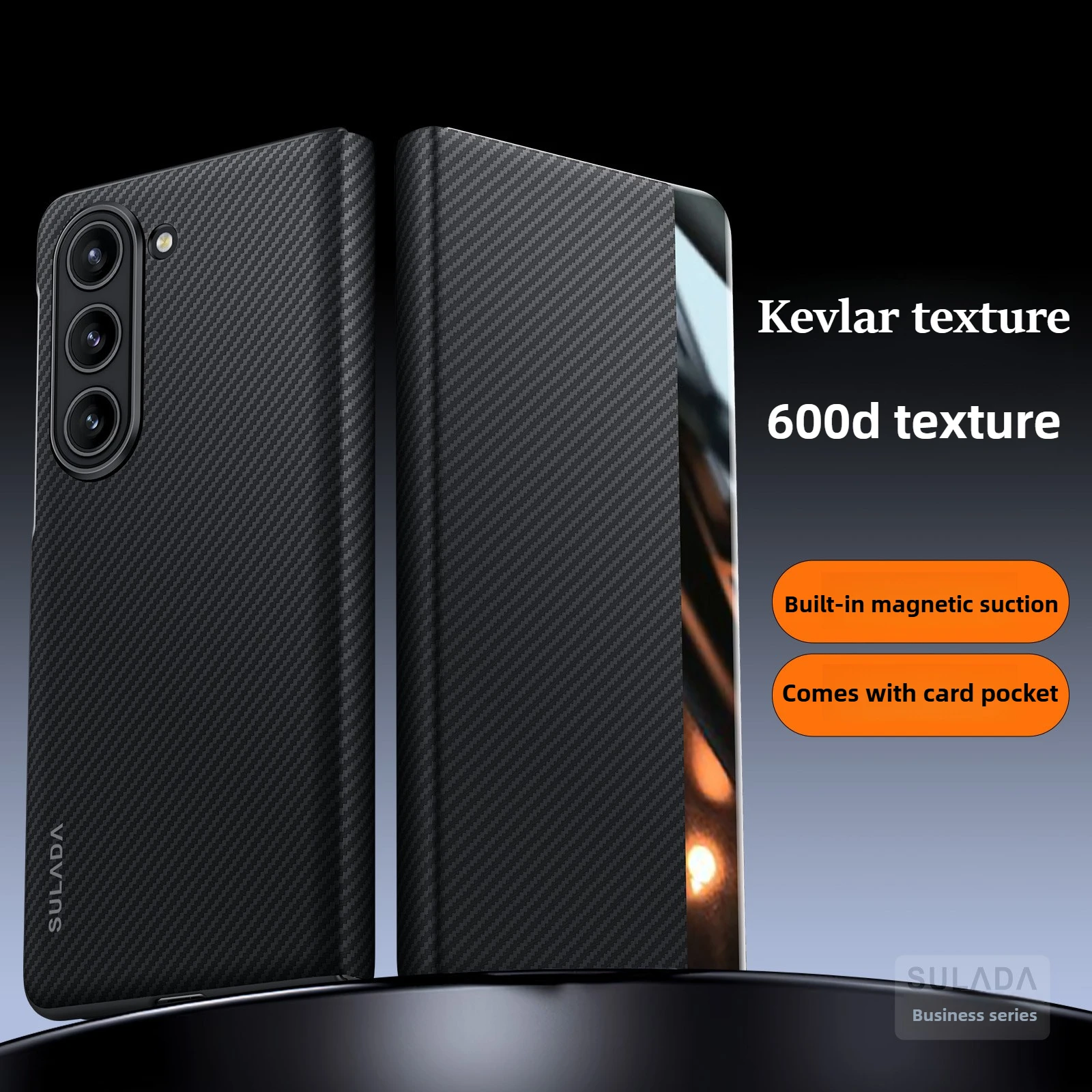 

Чехол для Samsung Z Fold7, чехол SULADA с кевларовой текстурой и слотом для карт, встроенный магнитный смарт-экран, откидная крышка для Samsung Z Fold6, чехол