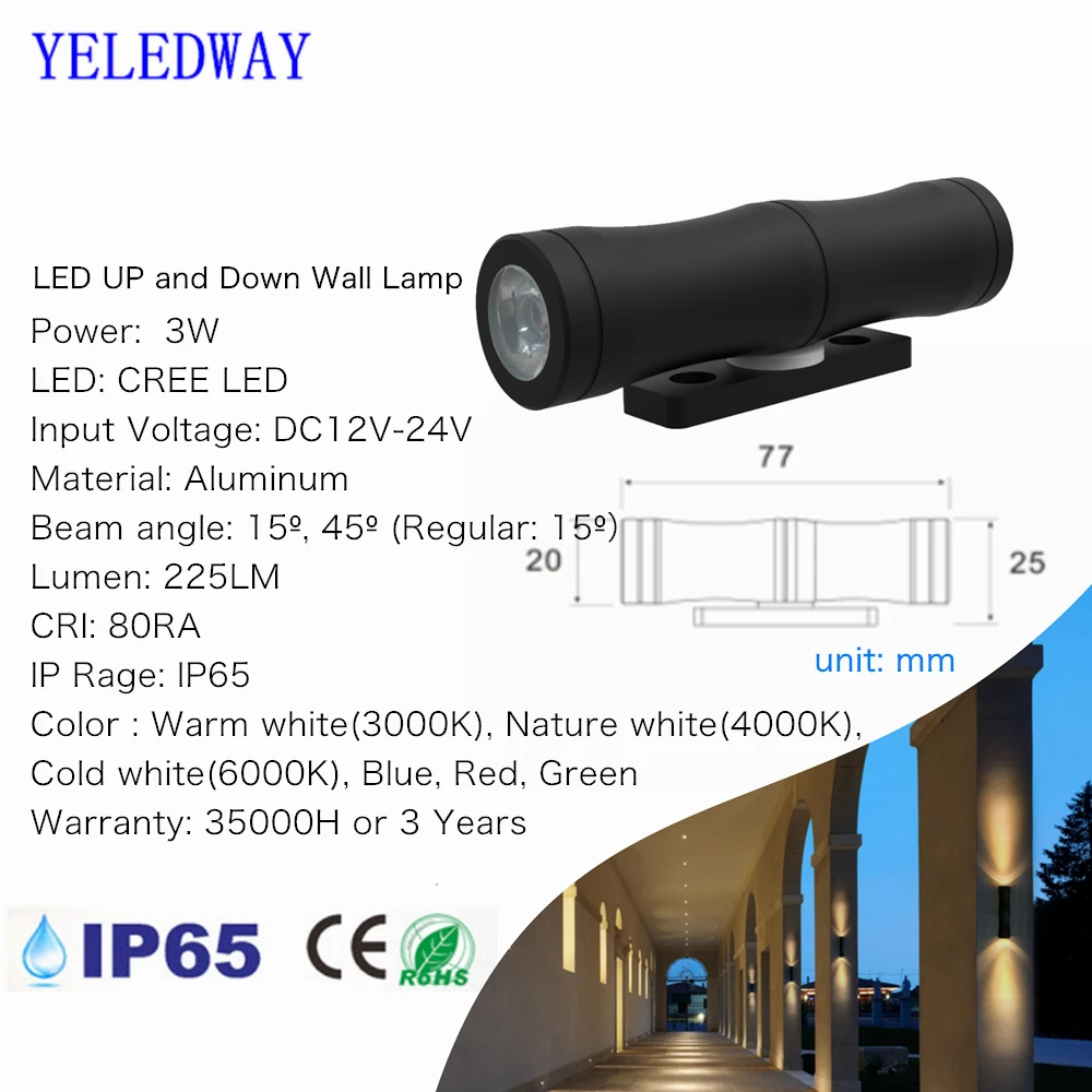 Luz LED de pared para exteriores, luminaria impermeable IP65 de 3W para jardín, porche, Villa, puerta, patio, balcón, candelabro