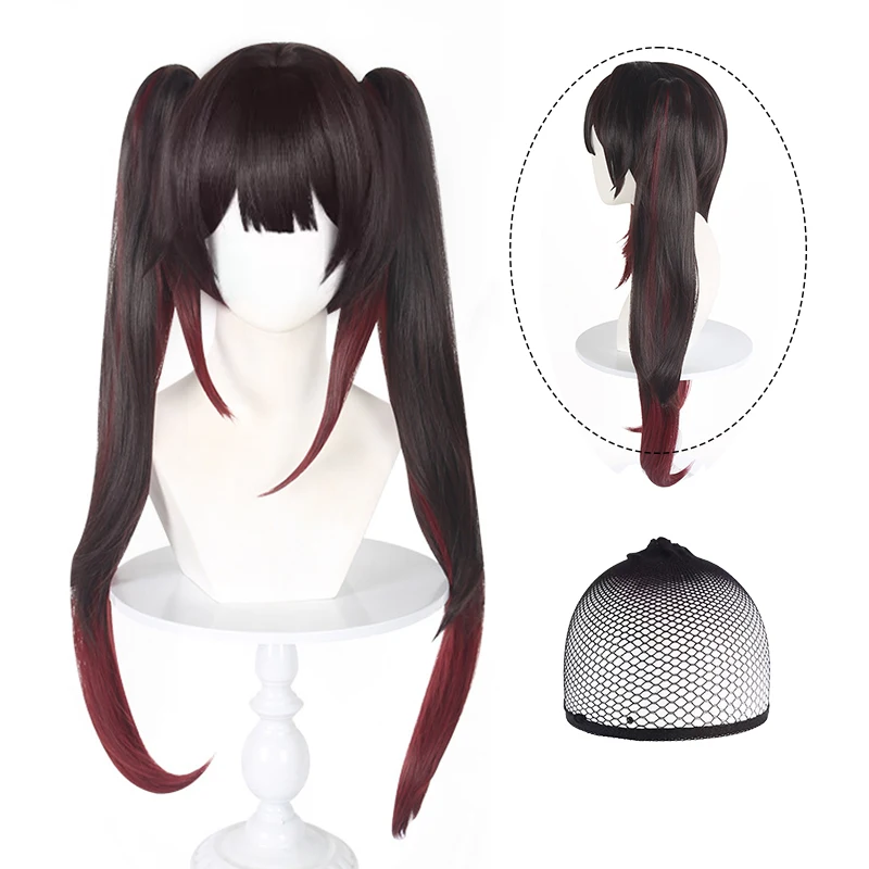 Honkai Star Rail Sparkle Cosplay Wig Long Brown Hair in Twin Oonytails for Halloween Party +Free Wig Cap
