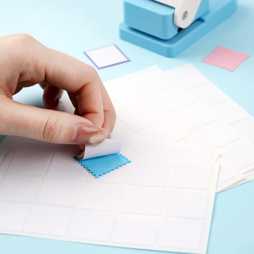 1x0.8inch Postage Stamp Punch Tool 5 Sheets Rectangle Double-Sided Adhesive Stickers for Postage Stamp Punch Paper Shapes