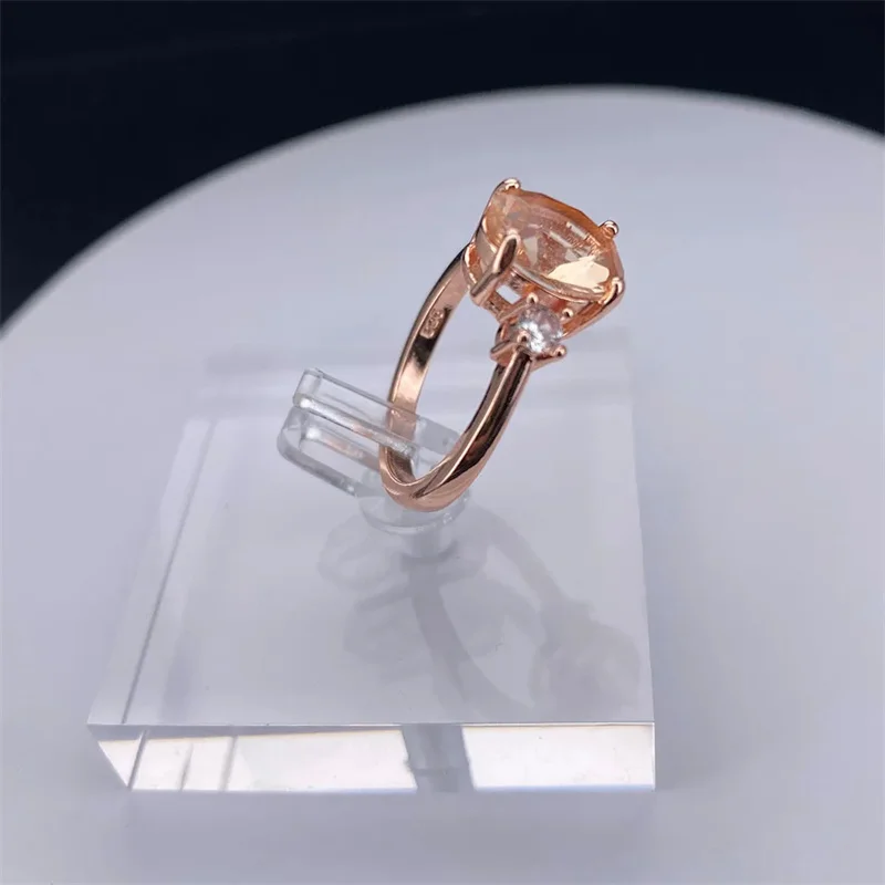 18k Rose Gold Color Oval Morganite Champagne Ring Classic Women\'s Rings Jewelry for wedding gift for girlfriend free ship