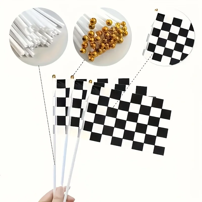 30Pcs Checkered Flags - Durable Plastic Black and White Racing Flags with Metal Rings and Gold Hooks, Suitable for Car Races, Sports Celebrations, Weddings, Birthday Parties - No Electricity Required, Racing Party Decorations, Celebration Accessories, Checkered Pattern