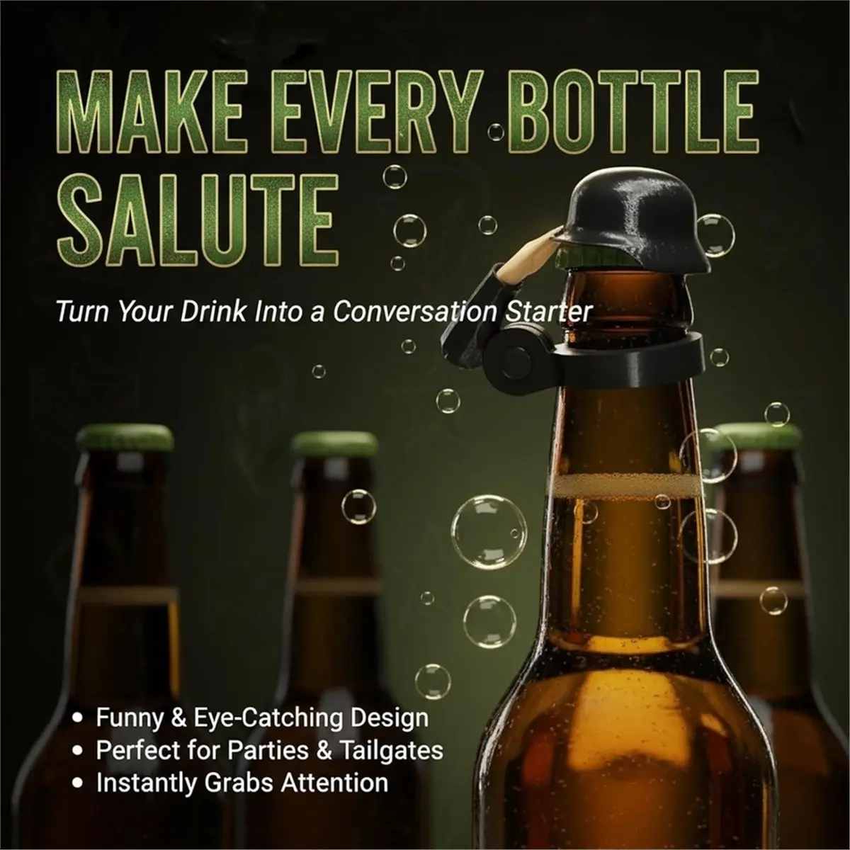 Multi-use Gear  Salutes Beer Caps, Reusable Beer Bottle Helmet Drinking Hat for Home Gatherings Outdoor