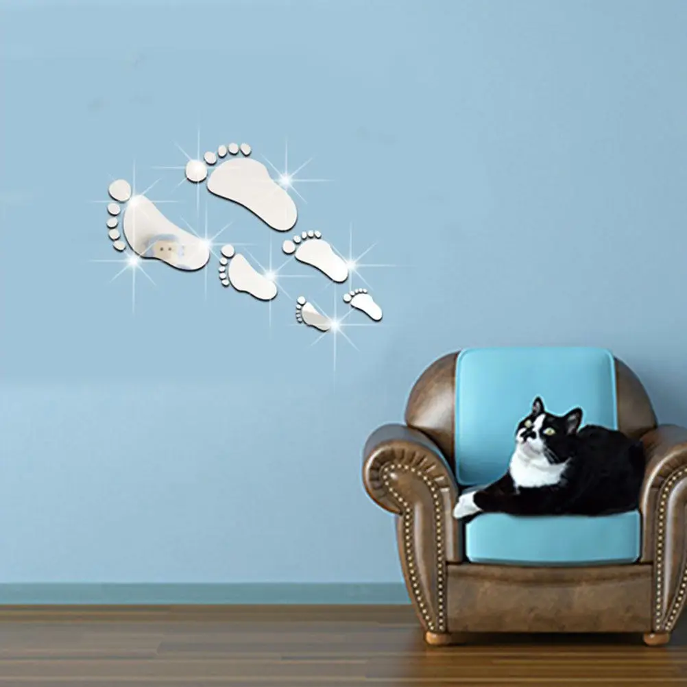 1Sheet Footprint Mirror Wall Sticker Acrylic Fine Texture Damage Resistant Decorative Mirror Wall Decal for Nursery Kids Room
