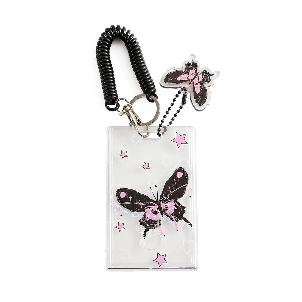Y2K Transparent Acrylic Butterfly Card Holder 3 inch Photo Case Student Photo Keychain Star Chasing Small Card Protective Case
