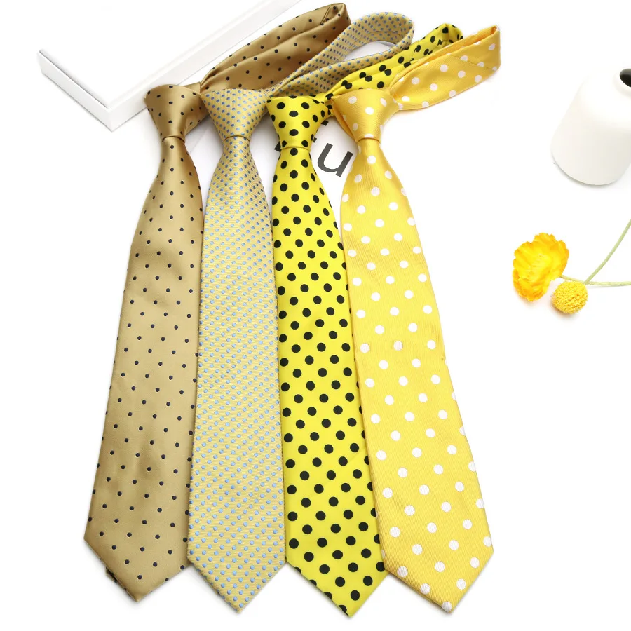 New 145cm Yellow Polka Dot Tie Female College Style JK, No Tie Fashionable Casual Retro Clothing with Accessories Striped Tie