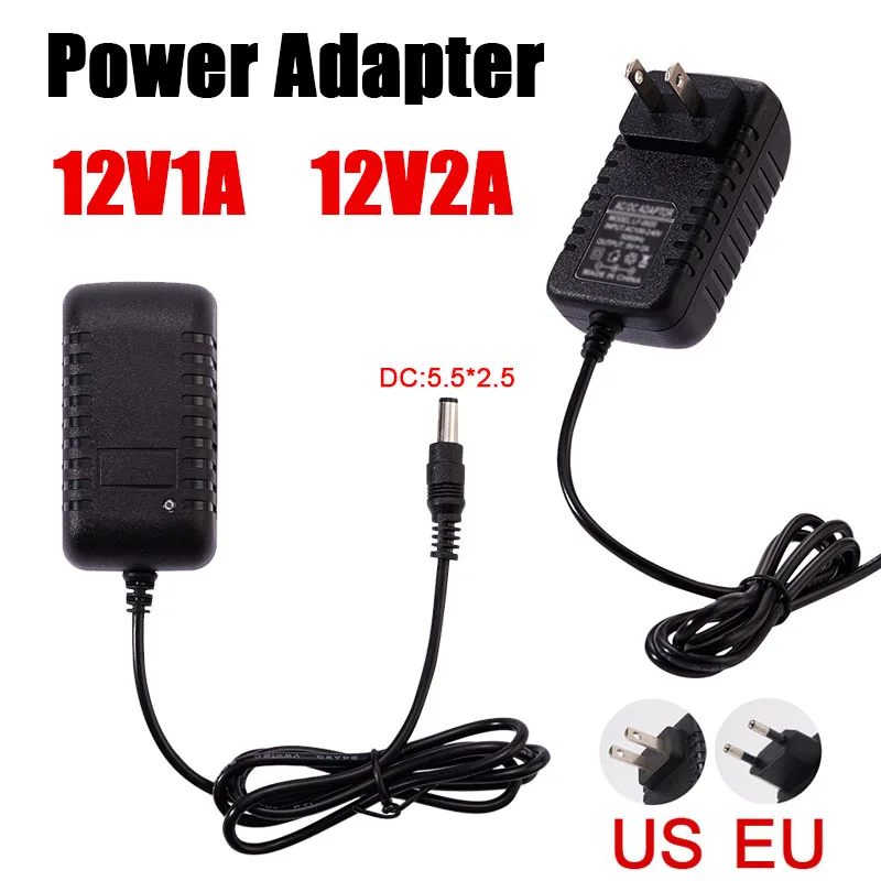 EU US Plug Power Adapter 12V 1A 2A AC/DC Adapter 100-240V MainsTransformer For Charger/LED Strip/CCTV Camera