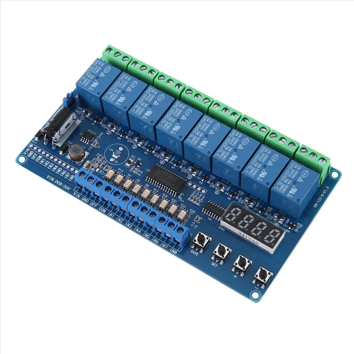 |Modernbuy|Dc 8V-36V 8-Channel Multifunction Time Delay Relay Interface Board Module with Light Couple Red Display