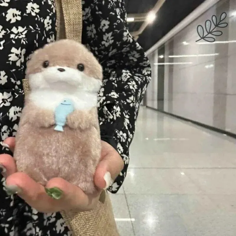 Cute Otters Holding Fish Plush Doll Keyrings Lightweight Hanging Pendant Props For School Bag Key Wallet Doll Toy Gifts