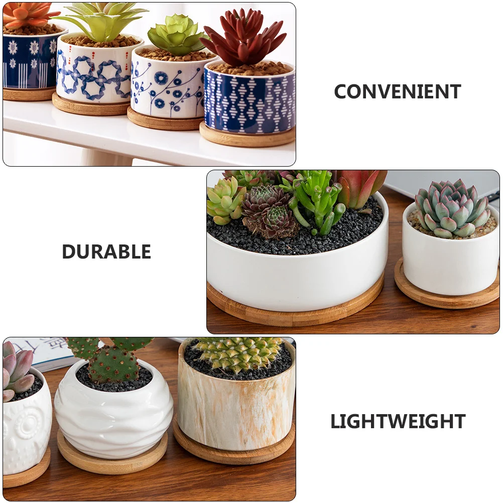

5pcs Bamboo Flowerpot Tray Round Plant Pot Trays Home Garden Water Drainage Base Plate Reusable Gardening Supplies Bonsai