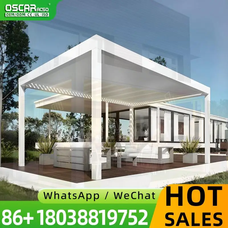 Sturdy Aluminum Pergola with Adjustable Louvered Roof and Retractable Canopy Innovative Weatherproof Modern Patio Garden Backyar