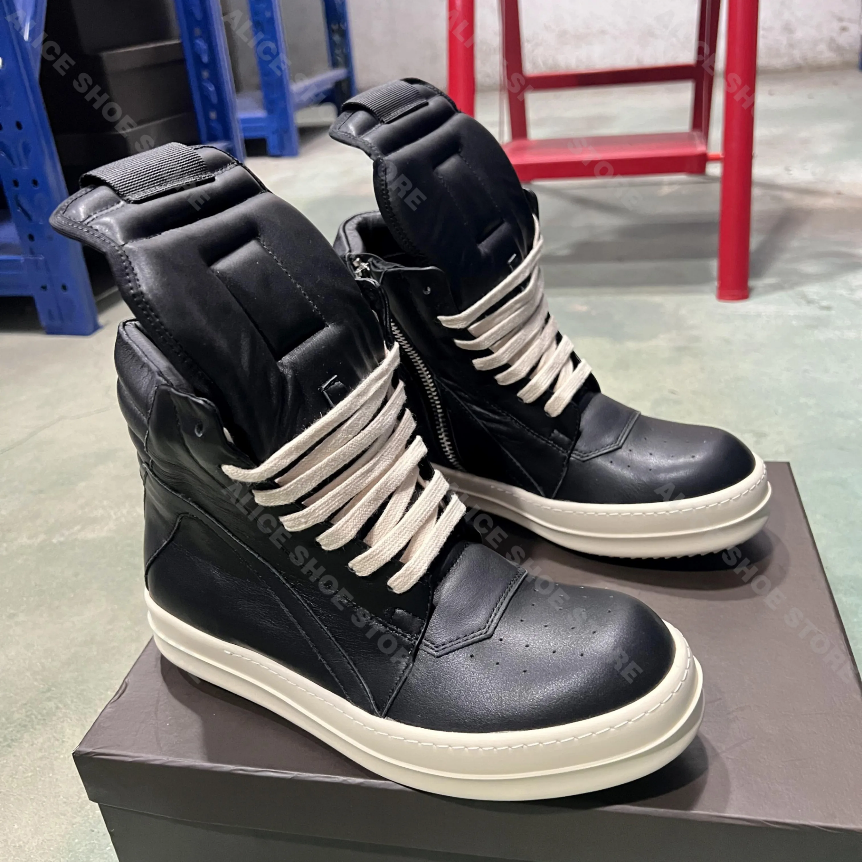 Brand Casual Men Shoe High Top Women Sneaker Geobasket Leather Trainer Zipper Luxury Trend Formal Shoe Classic Flat Ankle Boot