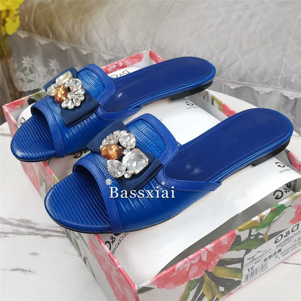 Luxury Diamond Butterfly-Knot Slippers Women Flat Heel Sexy Open Toe Crystal Rhinestone Slip-on Outwear Slides For Girls