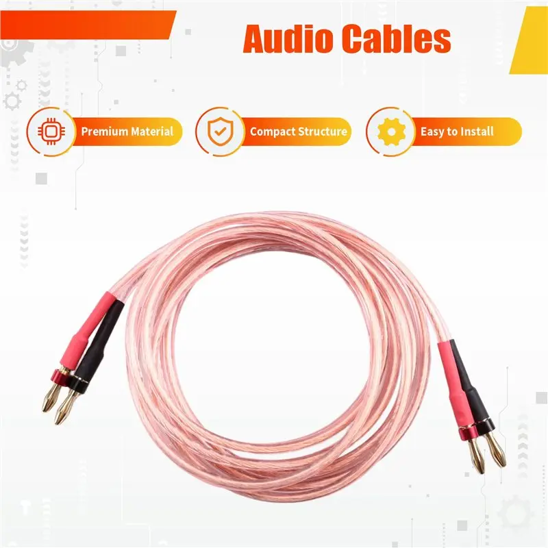 B76B Oxygen-Free Copper OFC HiFi Speaker Cable Banana Plug to Banana Plug Center Audio Speaker Cable 2.5m