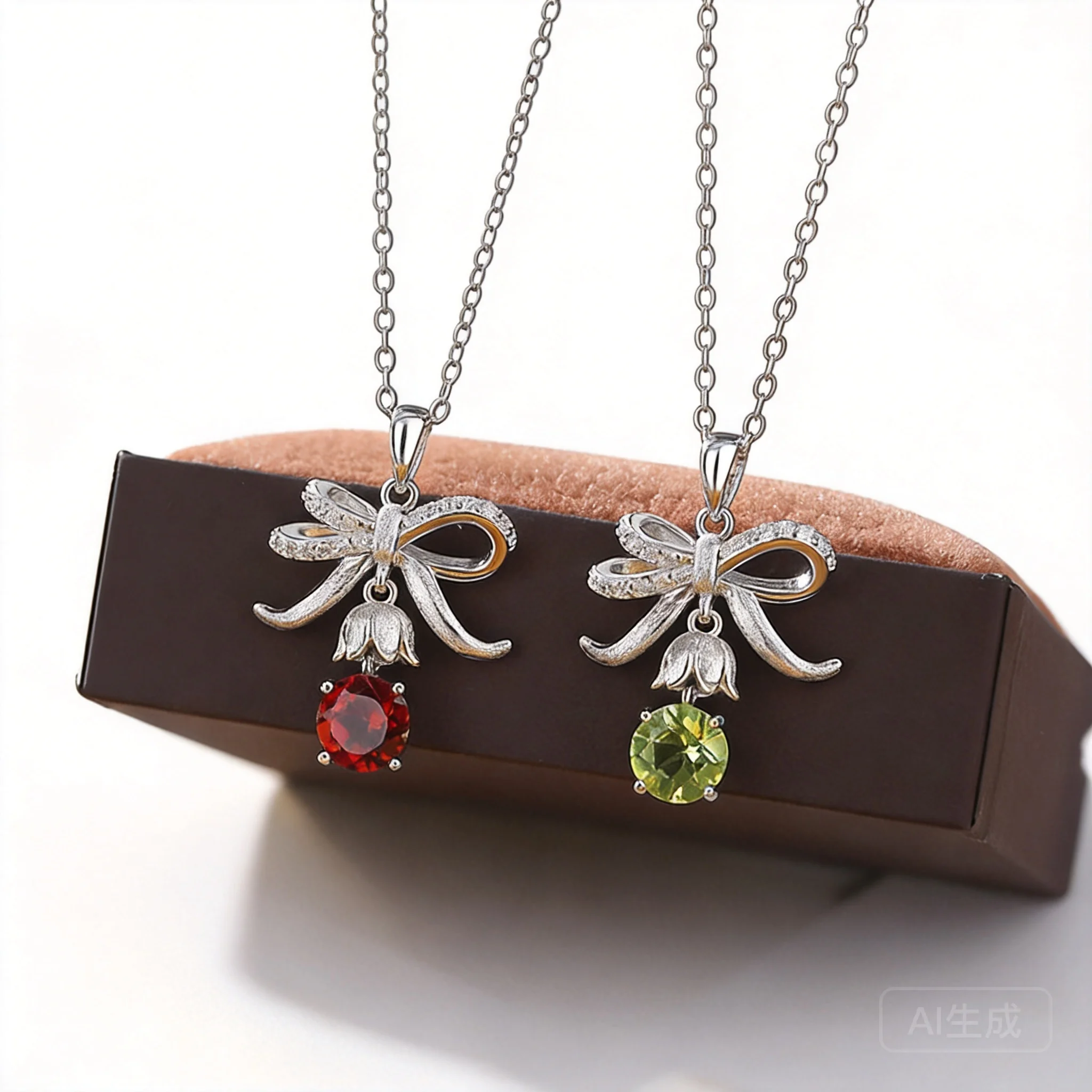 collier-porte-bonheur-de-style-chinois-en-argent-sterling-s925-pour-femme-avec-pendentif-nœud-et-lys-de-la-vallee-incruste-de-grenat-et-de-peridot-cristal-porte-bonheur