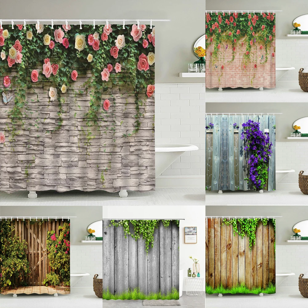 Waterproof Flowers Grass Plant Rock Wall Shower Curtain For Bathroom Bath Curtains Extra Long 180*200 CM 3d  Shower Curtain