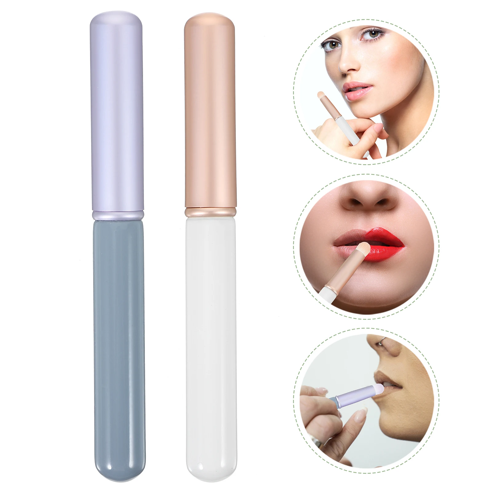 

2Pcs Mini Brush Portable Lipstick Gloss Applicator White Jade Lavender Compact Makeup Tools For Lip Makeup Brushes Women