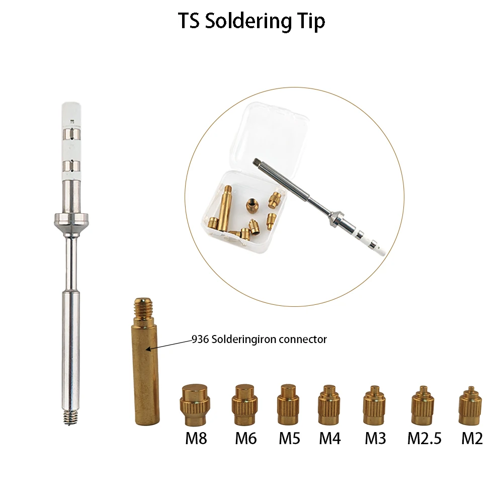 TS Heat Insert Nut Iron Tip 3D Implanted Hot Melt Brass Nut Pressure Head M2-M8 Brass kit for TS100/TS101/PINE64 Soldering Iron