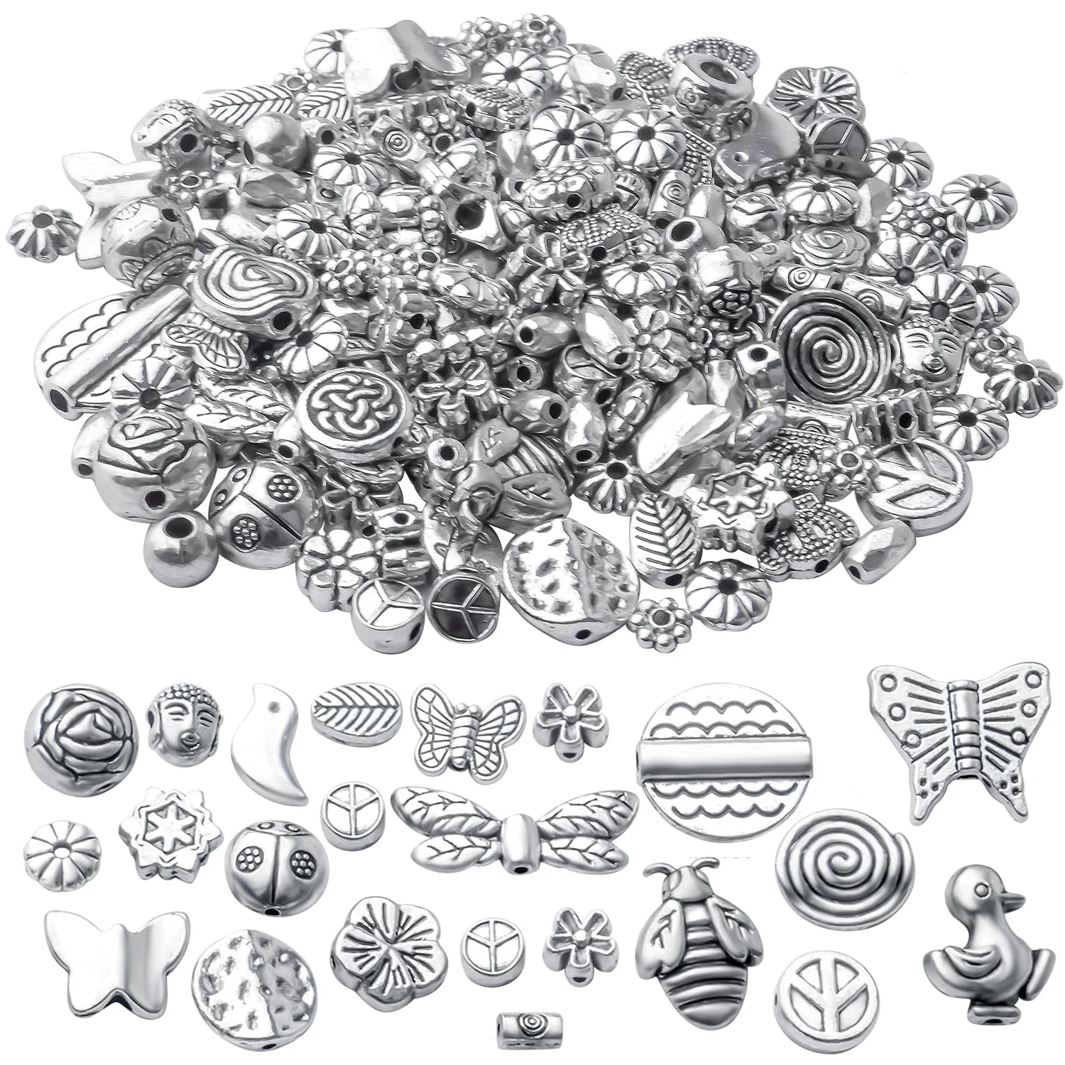 

100g Spacer Beads Tibetan Alloy Ball Leaf Butterfly Flower Animal Spacers Loose Beads for DIY European Bracelet Necklace Jewelry