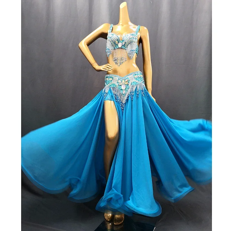 Hot Sale Professional Women Belly Dance Costume Wear for Stage Performance Outfit 3piece Suit Beaded Carnival Dancer Costume Set