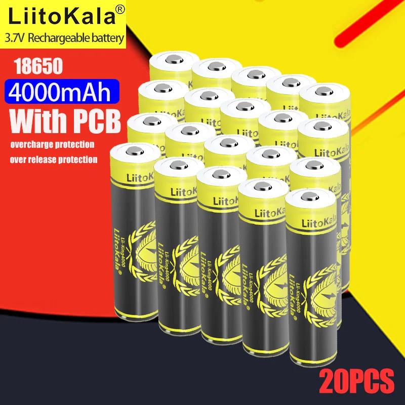 20pcs LiitoKala KING4000-PCB 18650 4000mAh battery 3.7V Li-ion Rechargebale battery PCB Protected for Flashlight Toys