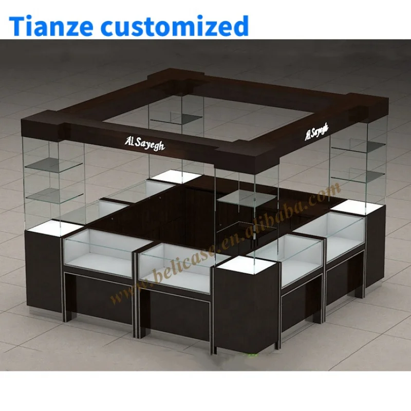 (กําหนดเอง) ไม้และแก้วOptical Mall Kioskแว่นตากันแดดตู้โชว์Kiosk Shopping Mall Kiosk