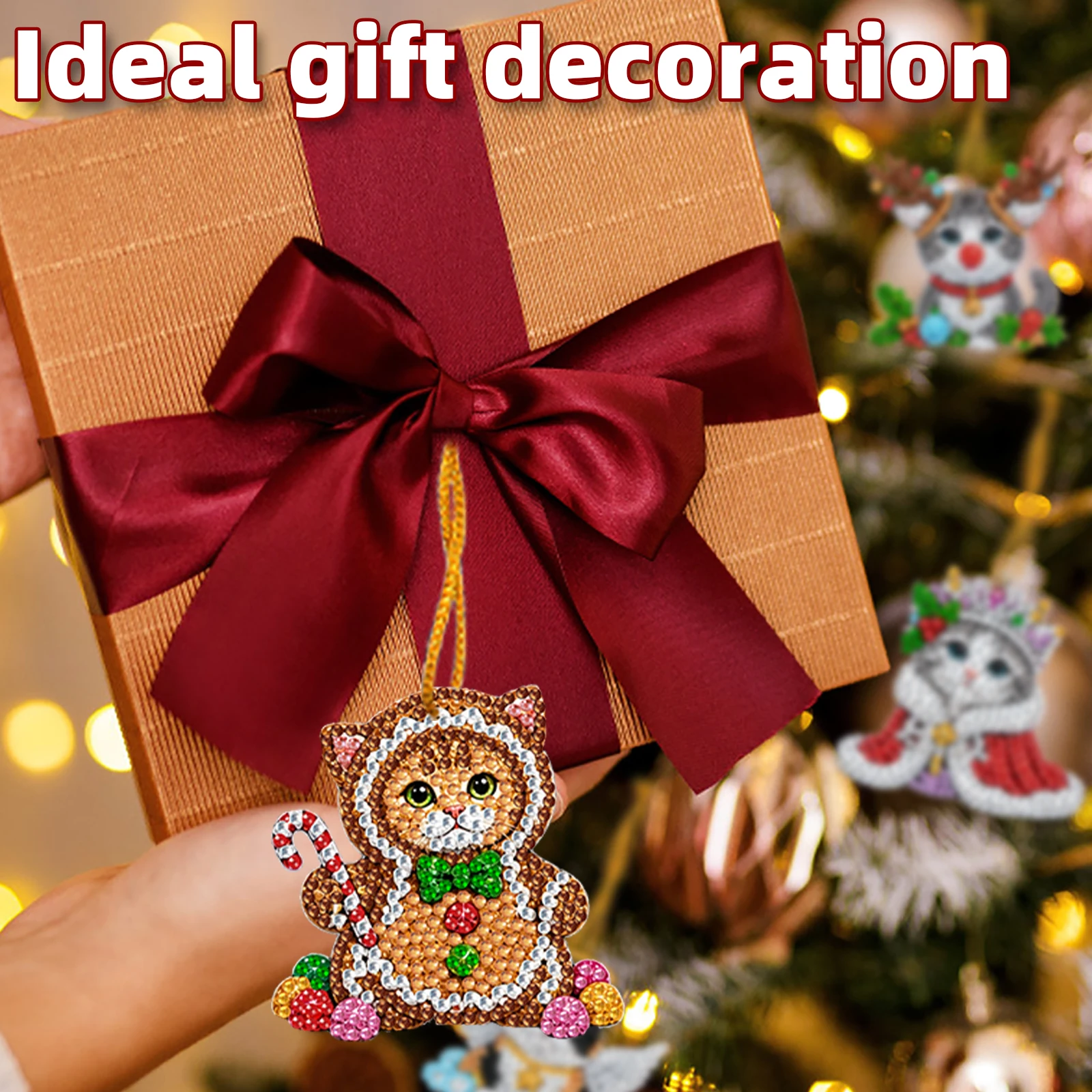 Diamond Painting Craft Kit for Christmas 15pcs Acrylic Double-sided Rhinestone Xmas Tree Hanging Ornaments