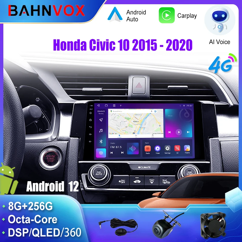 

9 "QLED Android 12 Автомобильный радиоприемник для Honda Civic 10 2015-2020 Мультимедийный видеоплеер GPS-навигация Carplay 4G