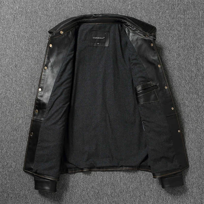 Imported oil wax top layer leather jacket leather jacket male brakeman casual lapel dispatcher horse leather jacket