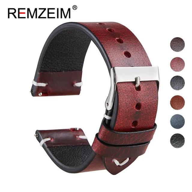 Ręcznie robione paski do zegarków z prawdziwej skóry w stylu retro z woskiem olejnym Pasek do zegarka ze skóry cielęcej z mechanizmem szybkiego uwalniania 18 mm 20 mm 22 mm Akcesoria do zegarków