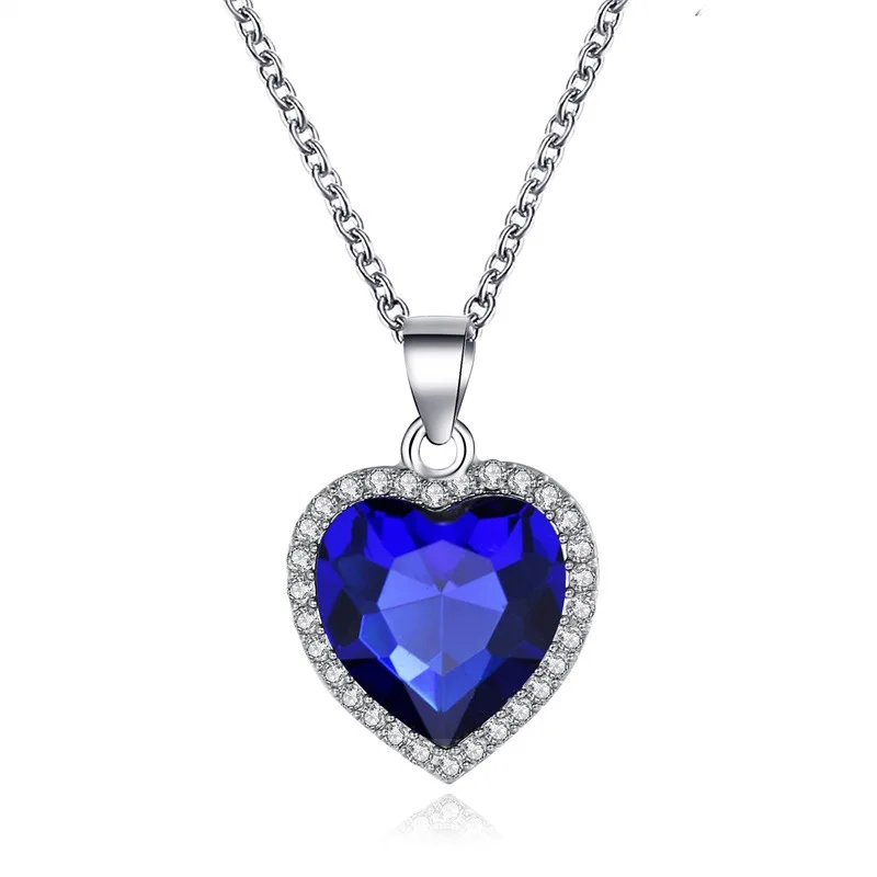 2021 New Simple Titanic Heart of Ocean Necklace Blue Crystal Love  Forever Pendant  For Women Wedding Party Jewelry