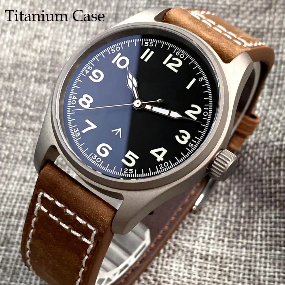 Tandorio 39MM 20ATM Pilot Automatic Vintage Men Watches For Japan NH35 Movement Sapphire Glass Titanium/Steel Lume Wristwatch