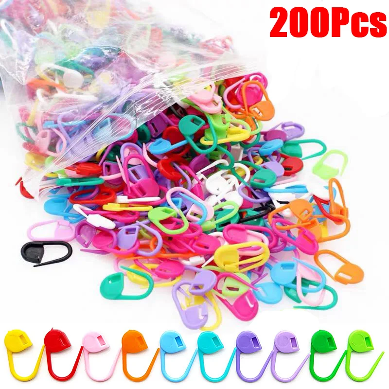 200-50Pcs Mini Plastic Resin Clip Locking Multicolor Stitch Markers Knitting Marking Pins Hook Sewing Sweater Needle Tools