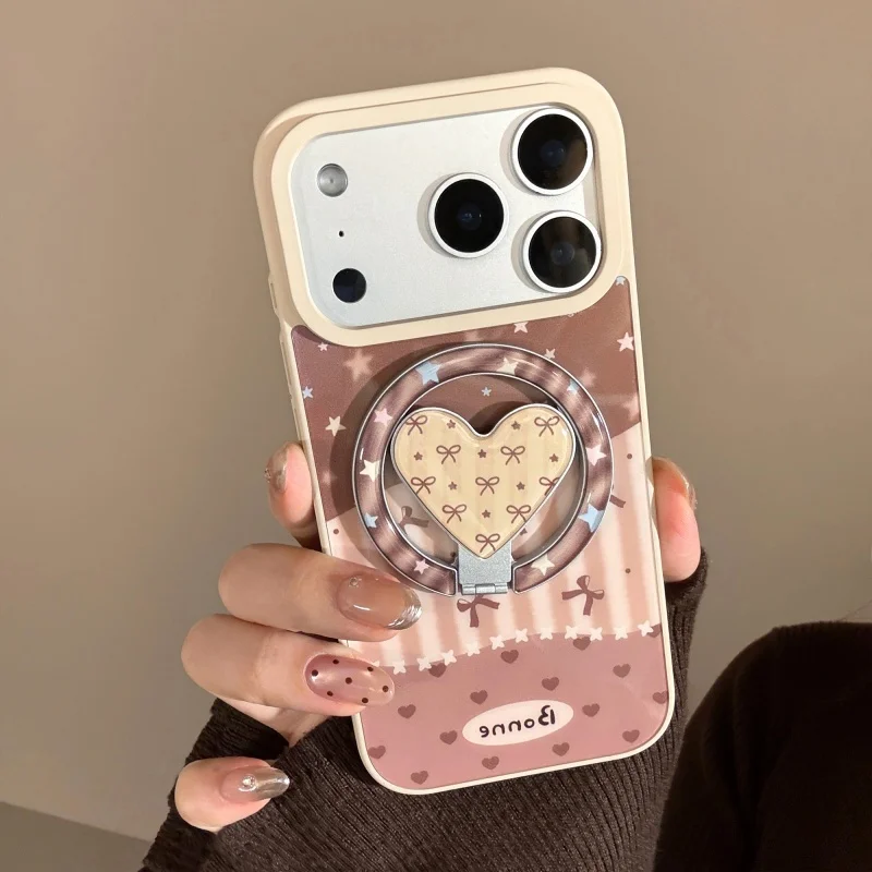 

Korean Stra Bowknot Magnetic Phone Case For iPhone 17 Pro 16 15 14 13 Pro Max Back Cover with Stand For Magsae Protective Cases