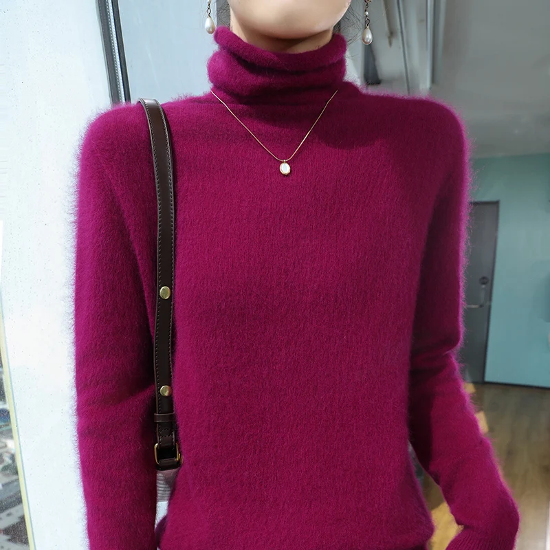 2024 Autumn and Winter New Line Of Ready-to-wear Mink Woolen Sweater Women Pullover Turtleneck Knitwear Solid Color Slim-fit All