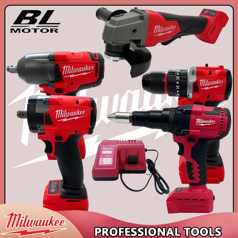 

Бесщеточный аккумуляторный ударный гайковерт Milwaukee, угловая шлифмашина, электрическая циркулярная пила с аккумулятором 18В, комбинированный набор электроинструментов