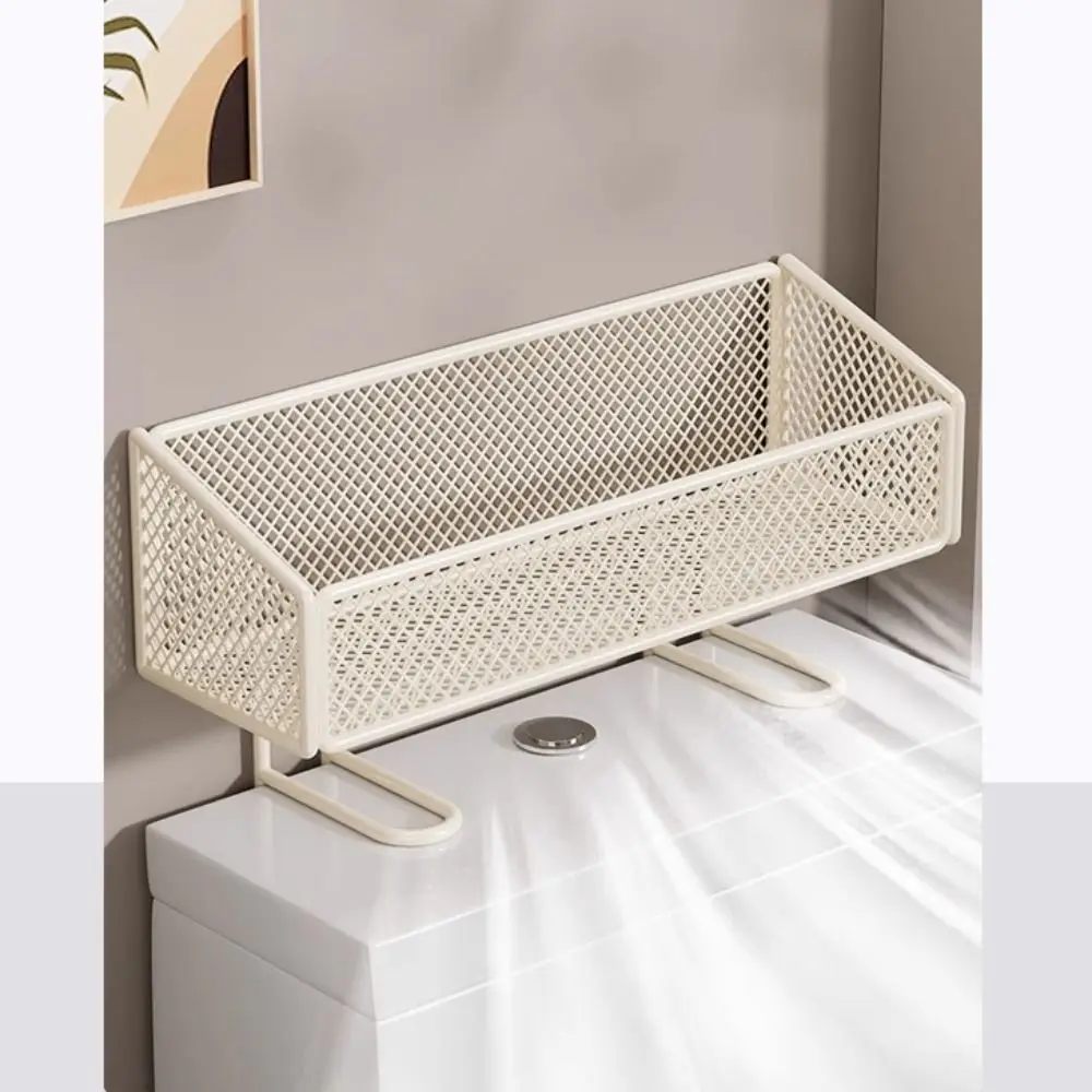 Compact Punch-Free Toilet Storage Shelf Open-Top Large Capacity Bathroom Storage Rack Metal Lattice Mesh Toilet Storage Rack