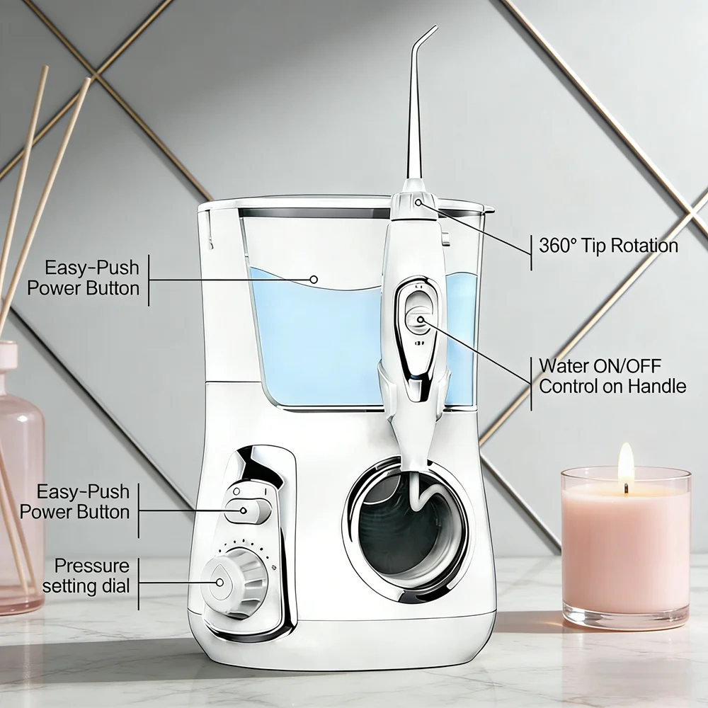 

800ML Electric Water Jet Flosser 10 Modes 5 Nozzles Countertop Oral Irrigator for Bad Breath & Cavity Care