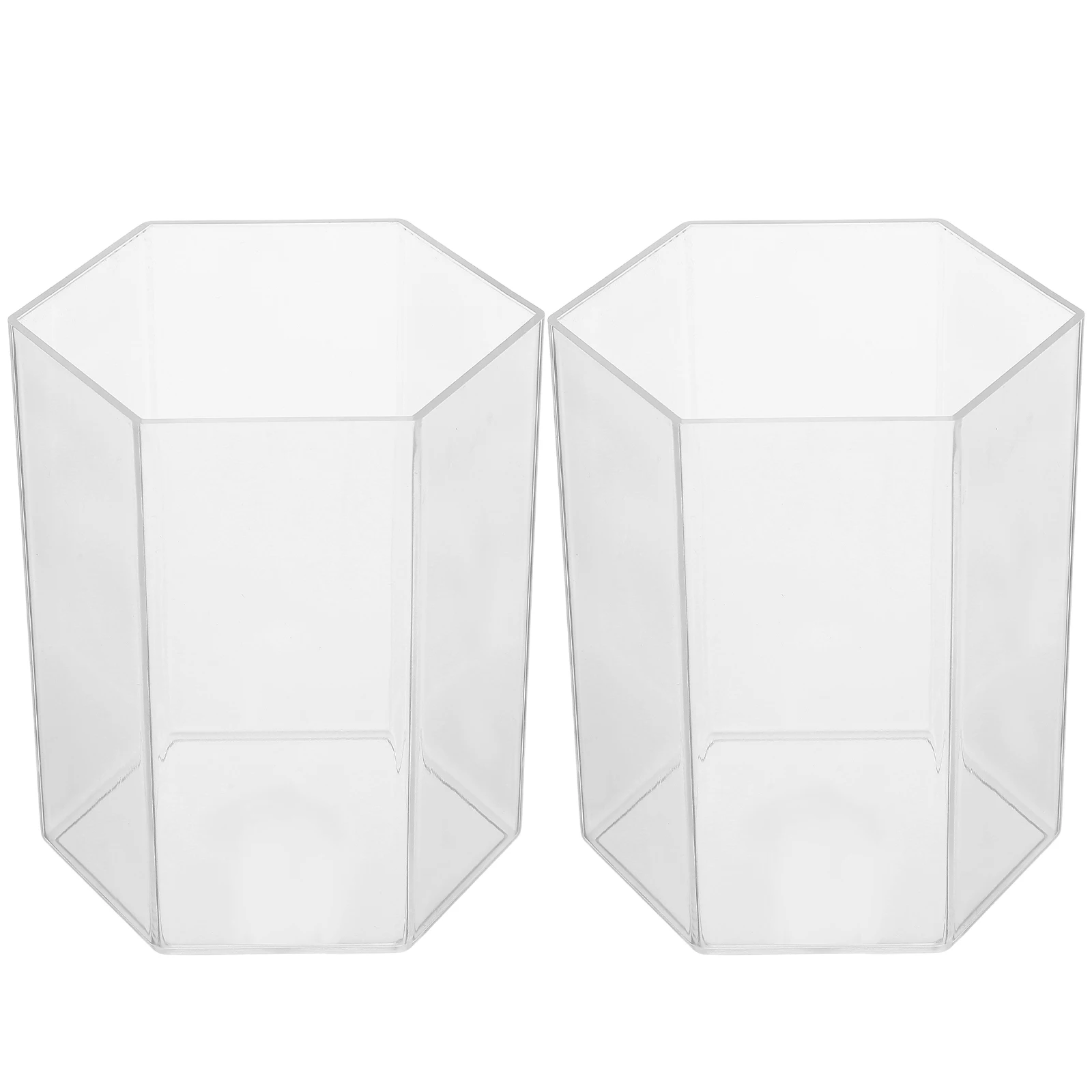 

2pcs Clear Acrylic Hexagonal Pen Holder Desk Makeup Brush Cup Office Storage Organizer Home Stationery Container Multifunctional
