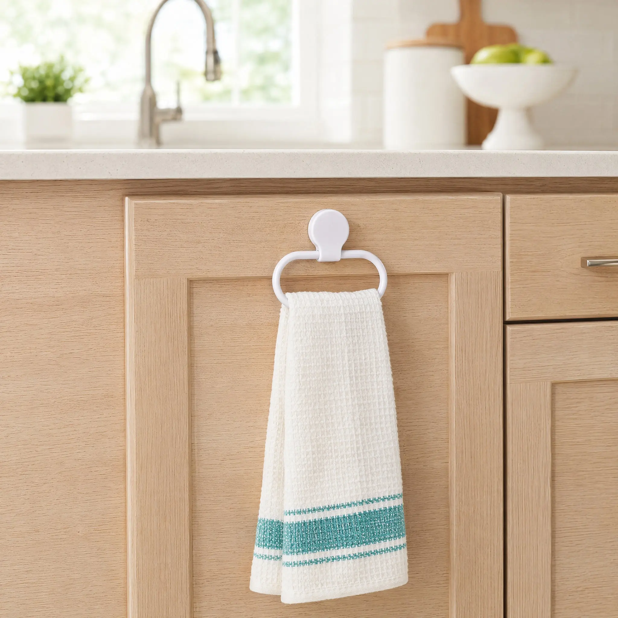 Premium ABS Self-Adhesive Towel Ring No Drilling Required for Bathroom Kitchen Use Easy Stick on Smooth Surface Modern