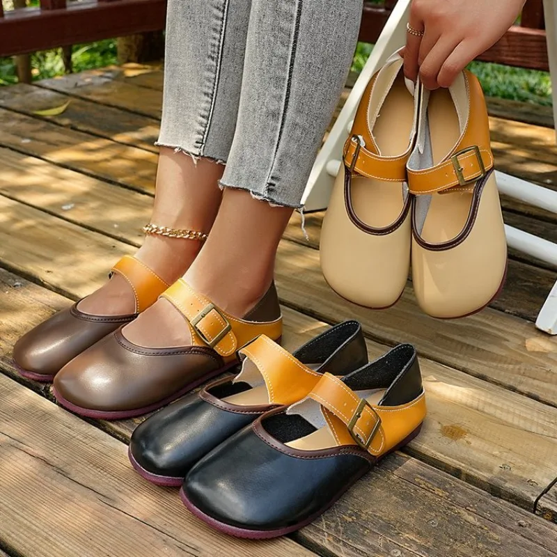 Fashion Contrasting Color Top Layer Shallow Single Shoes Women's 2025 New Soft Sole