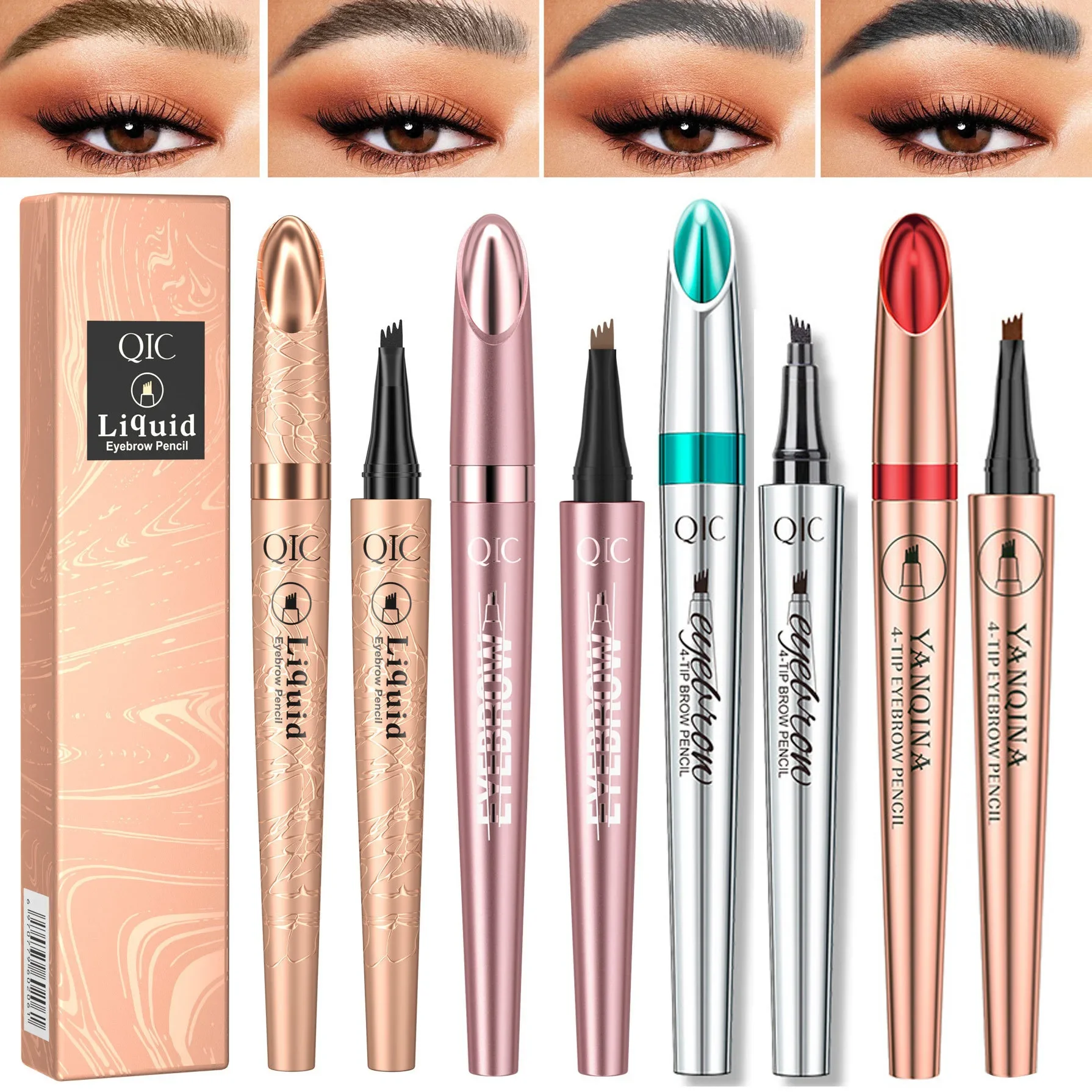 Matita per sopracciglia a quattro punte in oro rosa, matita per sopracciglia con acqua selvatica, matita per sopracciglia liquida impermeabile e senza sbavature a lunga durata