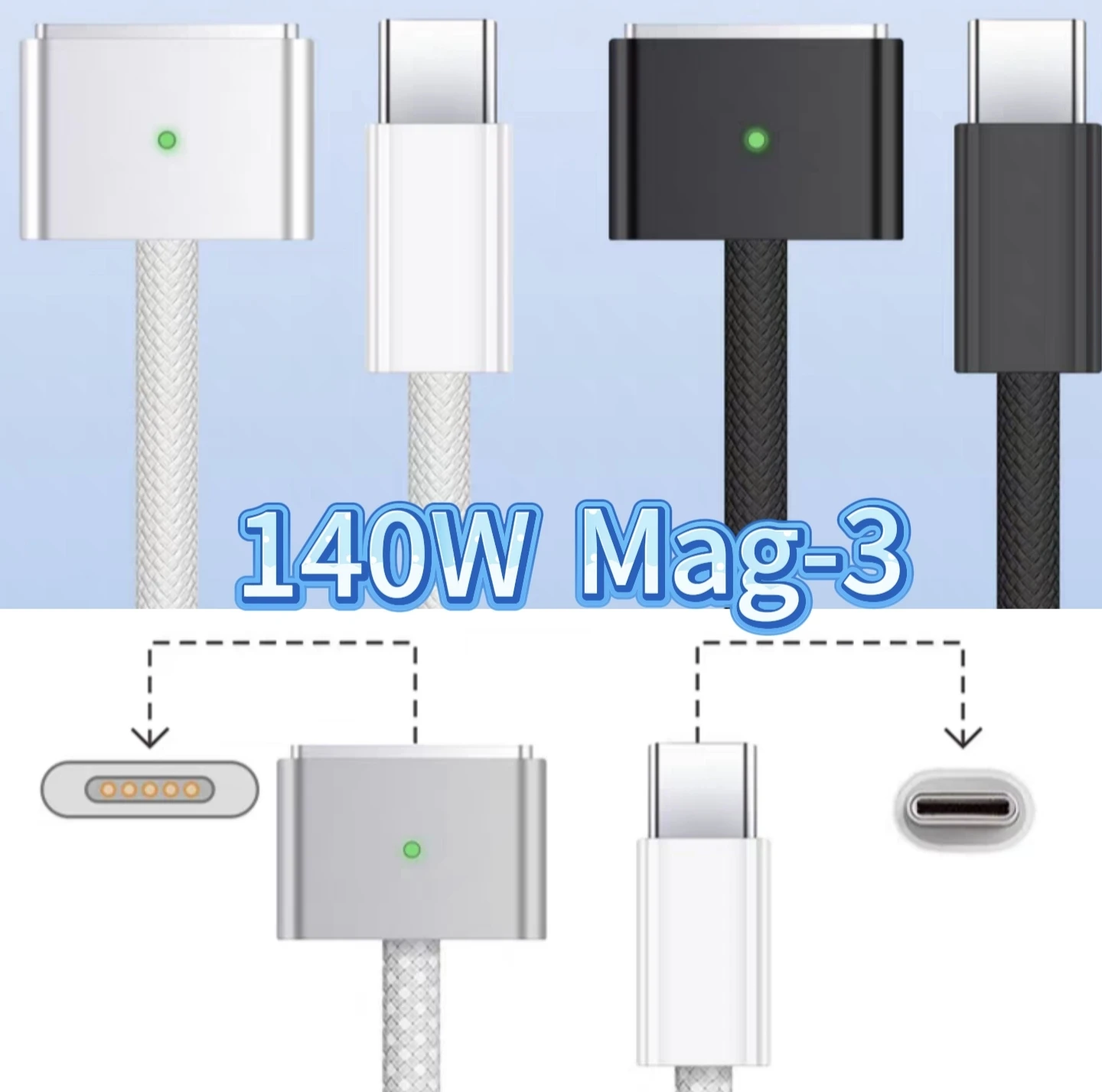 Mac Book Pro Charger 140W Power Adapter with Magnetic 3 Cable for MacBook Pro with M1/M2/M3/M4 Pro/Max Model Fast Charge Support