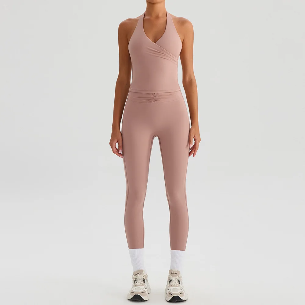 

Maxdutti High Waist And Hip Lifting Fitness Pants Set Tank Top Women Including Breast Pads Sports Bra Yoga Suit Two-piece Set