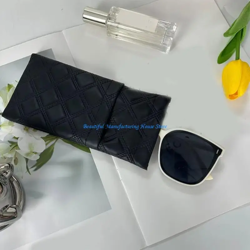 E56A Practical PU Leather Eyewear Pouches Two Slot Storage Scratch Prevention Travel